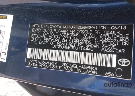 2013 Toyota Corolla Le из США, поврежденный, VIN JTDBU4EE3DJ114440